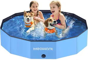 Meowant Foldable Dog Pool, Hard Plastic Dog Swimming Pools for Large Dogs, Collapsible Plastic Kid Pet, Portable Bathing Tub Kiddie Pool for Dogs (XL-63'' × 12'')