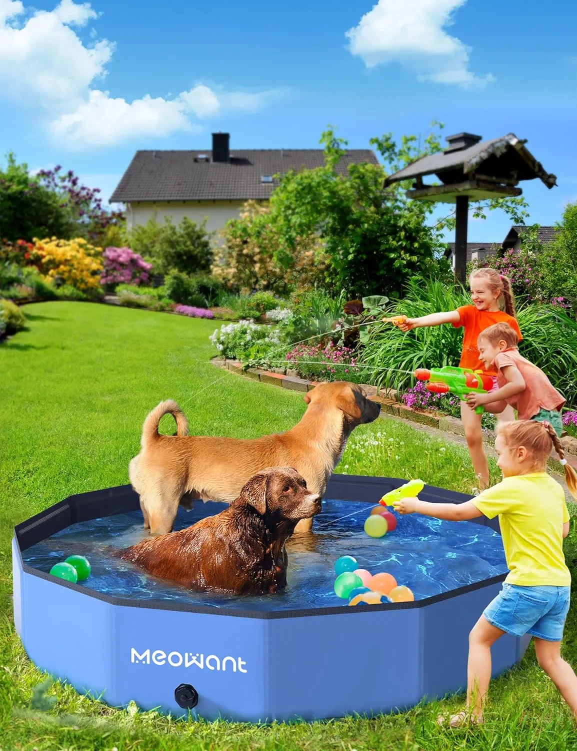 Meowant Foldable Dog Pool, Hard Plastic Dog Swimming Pools for Large Dogs, Collapsible Plastic Kid Pet, Portable Bathing Tub Kiddie Pool for Dogs (XL-63'' × 12'')