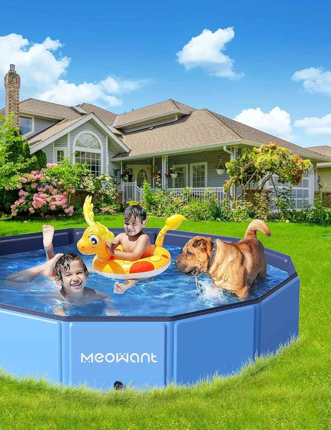 Meowant Foldable Dog Pool, Hard Plastic Dog Swimming Pools for Large Dogs, Collapsible Plastic Kid Pet, Portable Bathing Tub Kiddie Pool for Dogs (XL-63'' × 12'')