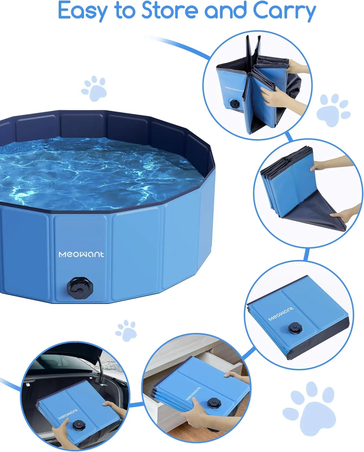 Meowant Foldable Dog Pools for Large Dogs, Hard Plastic Kiddie Pool Dog Swimming, Collapsible Pet Bath Pool, Portable Kids Pool for Extra Large Dogs (XXXL-79'' × 12'')