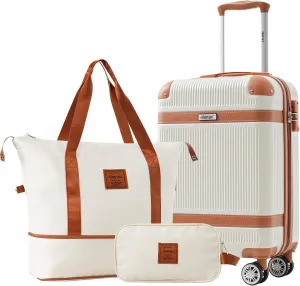 Merax 20-Inch Carry On Luggage Lightweight Suitcase Spinner Wheels, TSA Lock, Collision-Protection Angle (White), 3-Piece Set