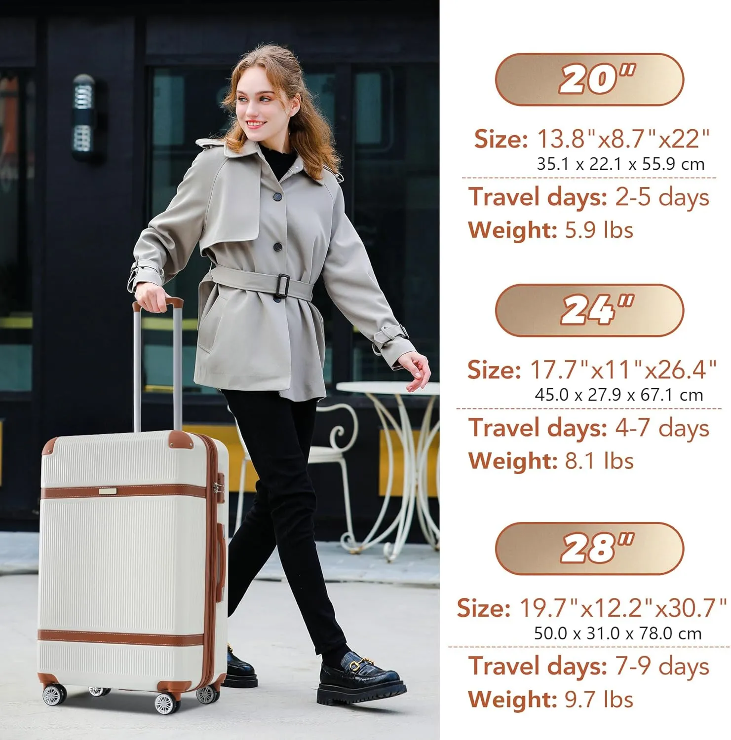 Merax Hardshell Luggage Sets 3 Piece Set 20" Carry-on ABS Suitcase Double Spinner Wheels with TSA Lock Suitcase set Expandable travel bag for Men and Women (3, White, 20" 24" 28" suitcase)