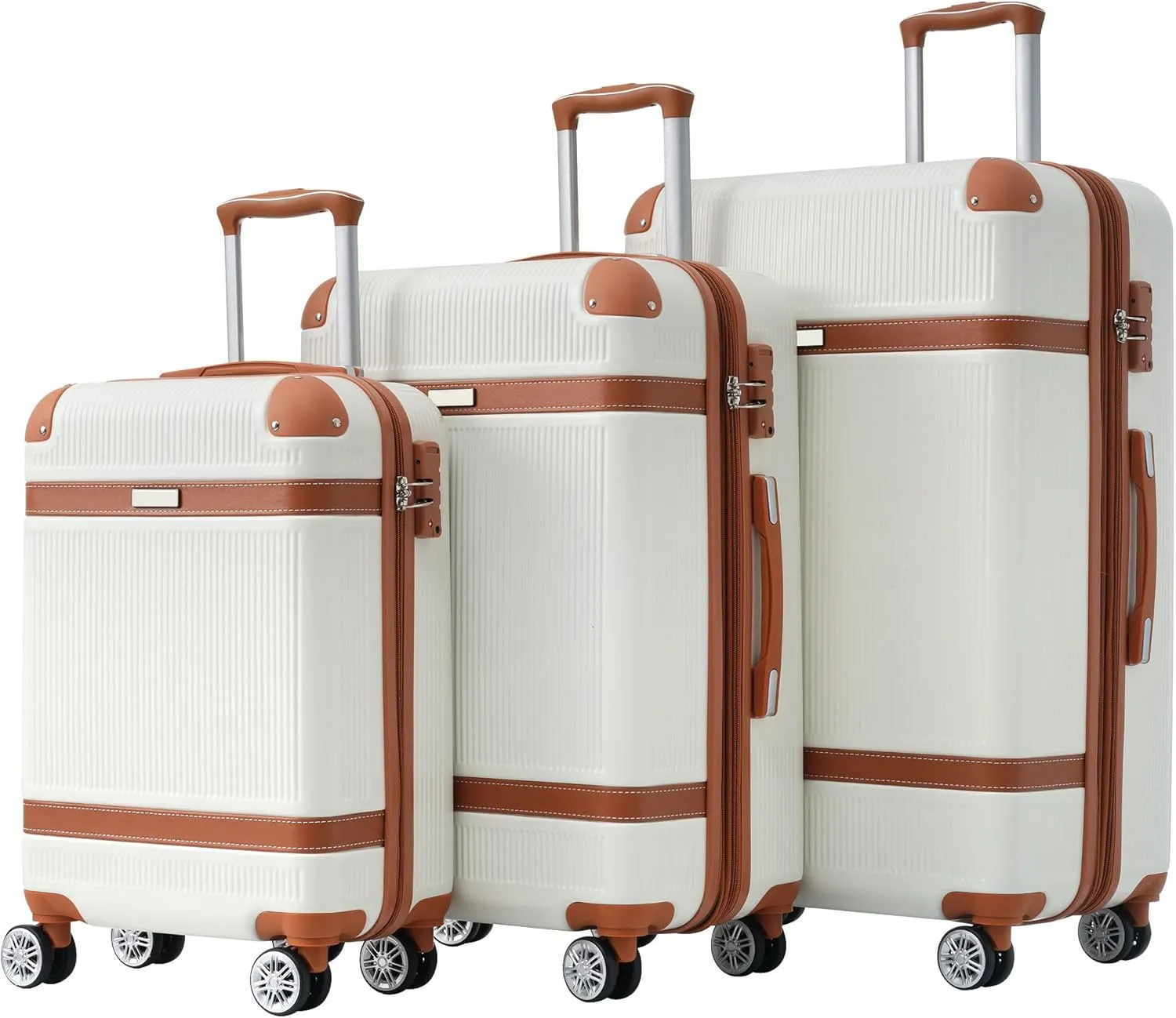 Merax Hardshell Luggage Sets 3 Piece Set 20" Carry-on ABS Suitcase Double Spinner Wheels with TSA Lock Suitcase set Expandable travel bag for Men and Women (3, White, 20" 24" 28" suitcase)