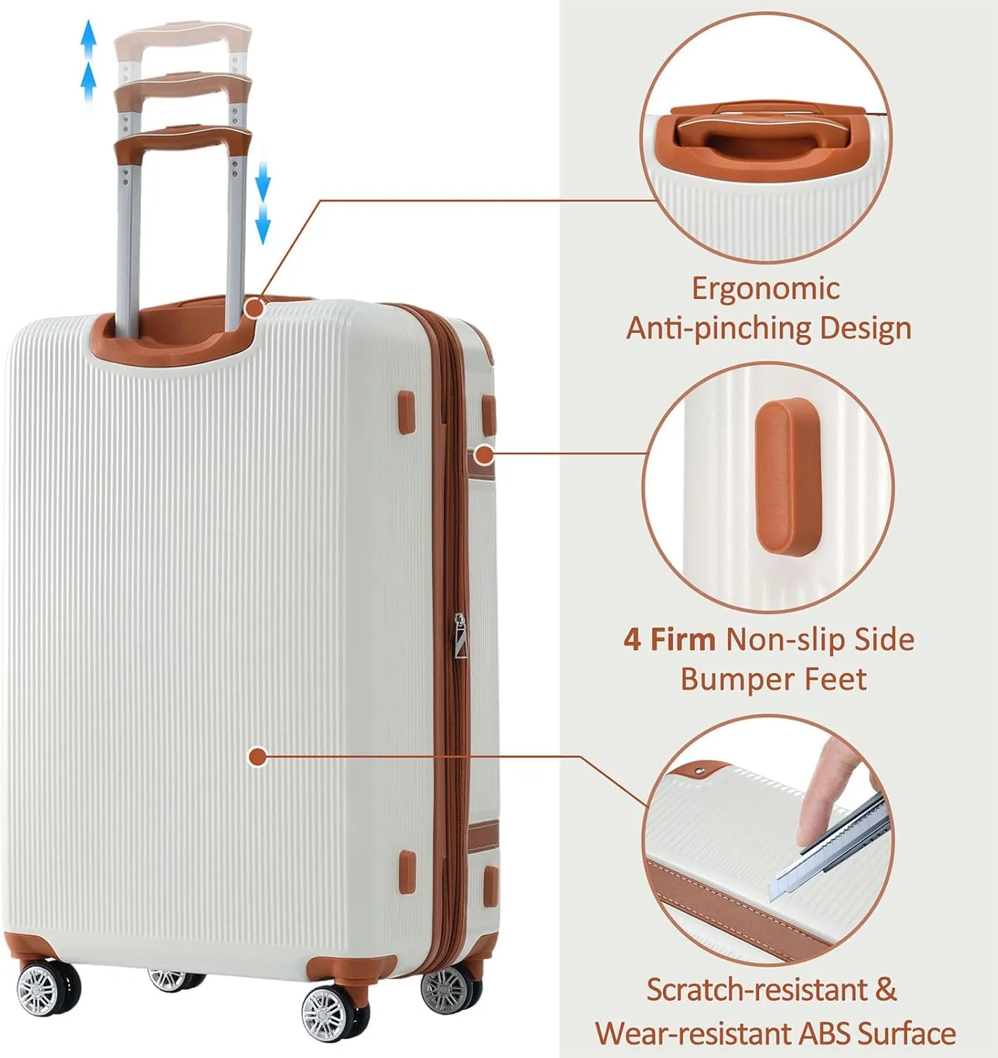 Merax Hardshell Luggage Sets 3 Piece Set 20" Carry-on ABS Suitcase Double Spinner Wheels with TSA Lock Suitcase set Expandable travel bag for Men and Women (3, White, 20" 24" 28" suitcase)