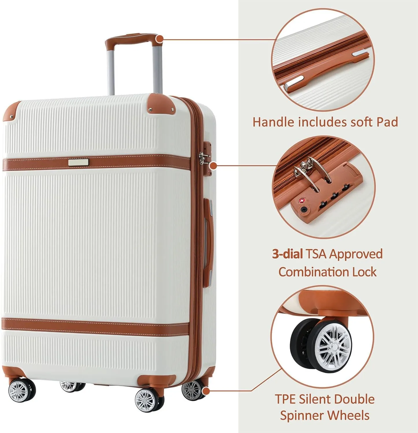 Merax Hardshell Luggage Sets 3 Piece Set 20" Carry-on ABS Suitcase Double Spinner Wheels with TSA Lock Suitcase set Expandable travel bag for Men and Women (3, White, 20" 24" 28" suitcase)