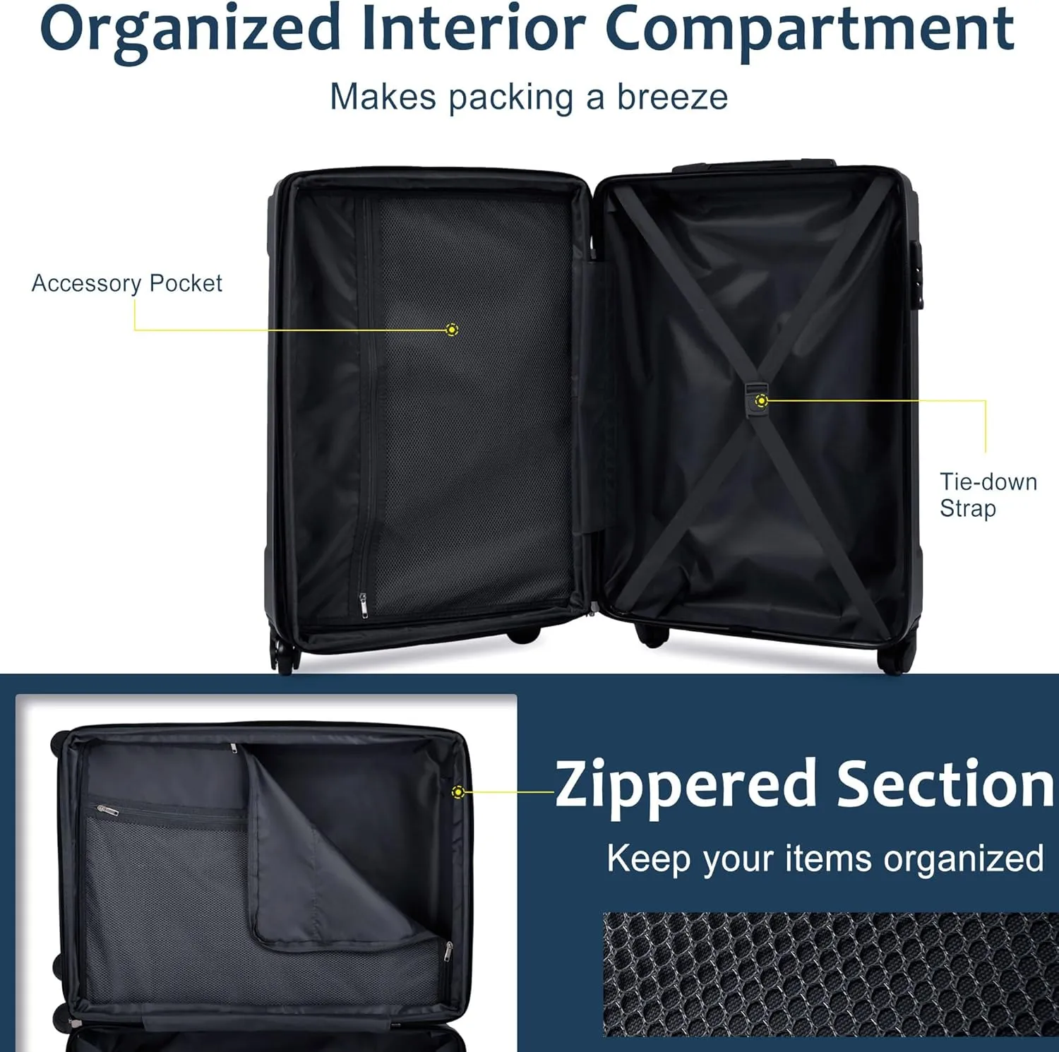 Merax Hardshell Luggage Sets 3 Piece Set 20" Carry-on ABS Suitcase Double Spinner Wheels with TSA Lock Suitcase set Expandable Travel Bags for Men and Women (Blue, 6 Peice)