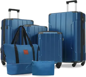 Merax Hardshell Luggage Sets 3 Piece Set 20" Carry-on ABS Suitcase Double Spinner Wheels with TSA Lock Suitcase set Expandable Travel Bags for Men and Women (Blue, 6 Peice)