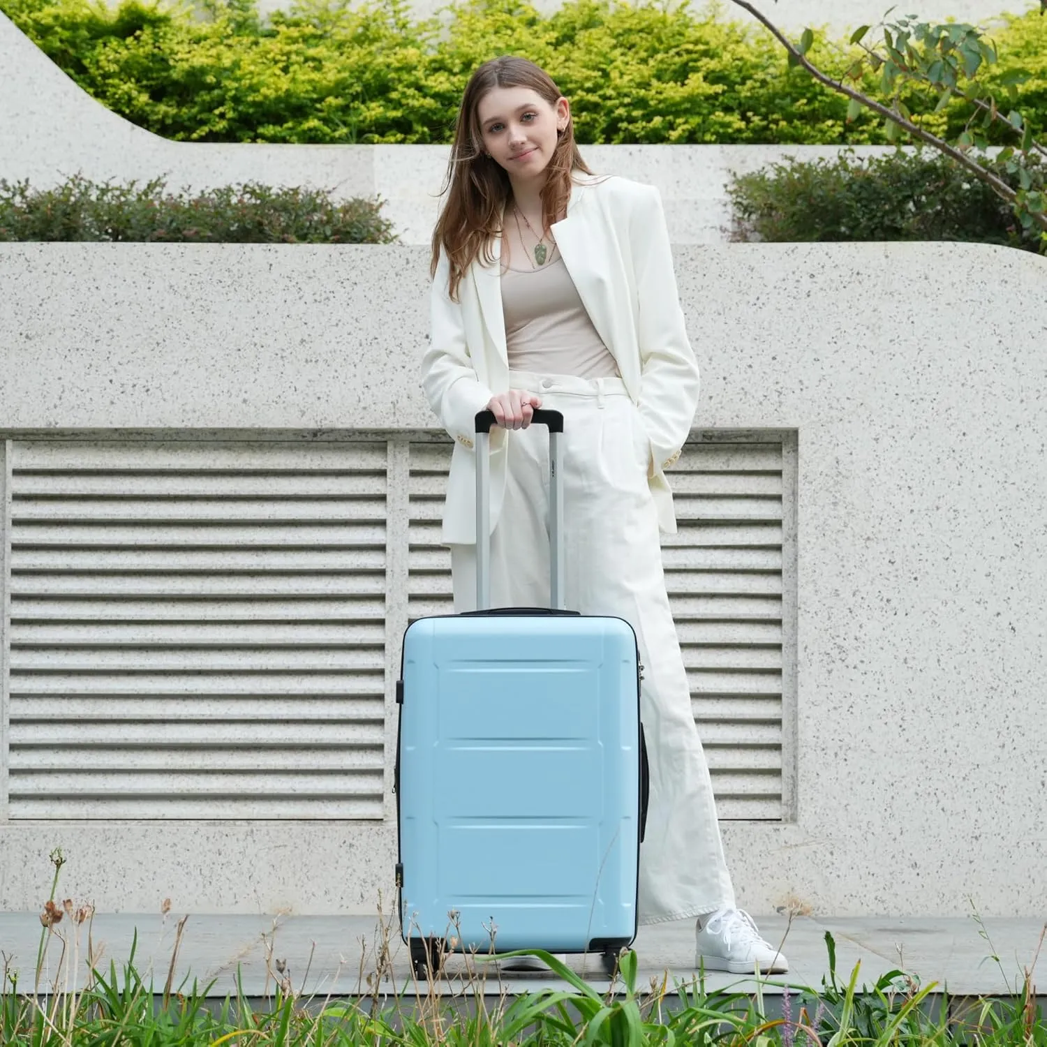 Merax Luggage Set 2 Piece Suitcase Sets with Spinner Wheel,Lightweight Hardside Expandable Travel Laggage with TSA Lock,Suitcase with Travel Bag(20"/24",Baby Blue)