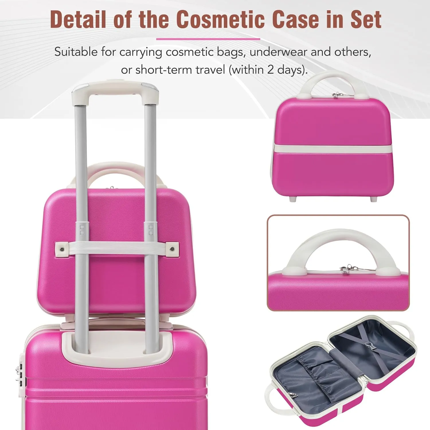 Merax Luggage Set Hardshell Carry-On Suitcase with TSA Lock Double Spinner Wheels Travel Duffel Bag with Trolley Sleeve Toiletry Bag Lightweight Travel Set (Pink, 3PC (20" 24" Cosmetic Case))