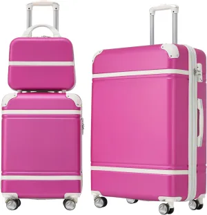 Merax Luggage Set Hardshell Carry-On Suitcase with TSA Lock Double Spinner Wheels Travel Duffel Bag with Trolley Sleeve Toiletry Bag Lightweight Travel Set (Pink, 3PC (20" 24" Cosmetic Case))