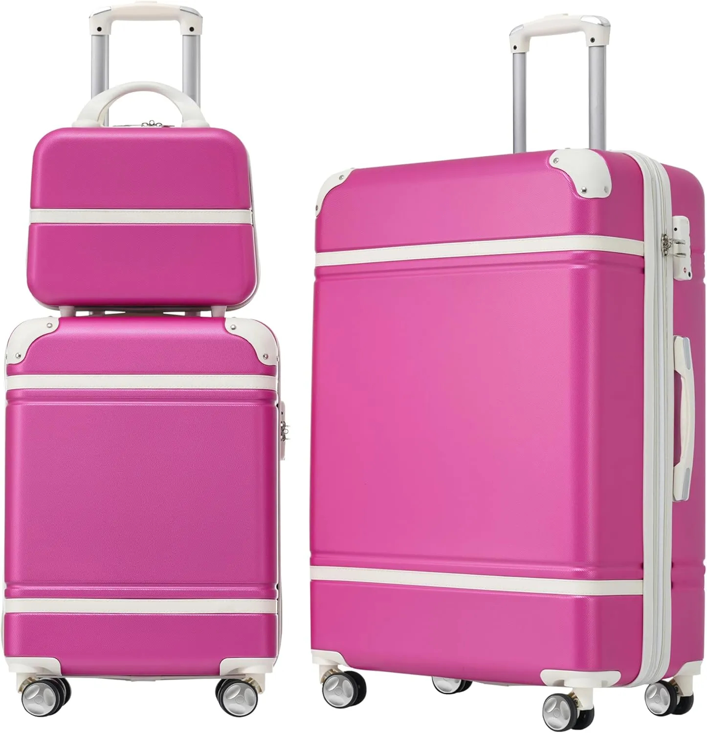 Merax Luggage Set Hardshell Carry-On Suitcase with TSA Lock Double Spinner Wheels Travel Duffel Bag with Trolley Sleeve Toiletry Bag Lightweight Travel Set (Pink, 3PC (20" 24" Cosmetic Case))