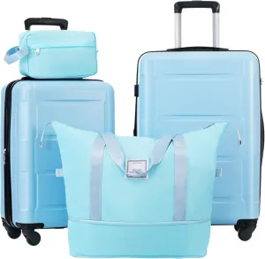 Merax Luggage Set Hardside Suitcase Bag, Light Blue, 20/24 Inch   Cosmetic & Handbag