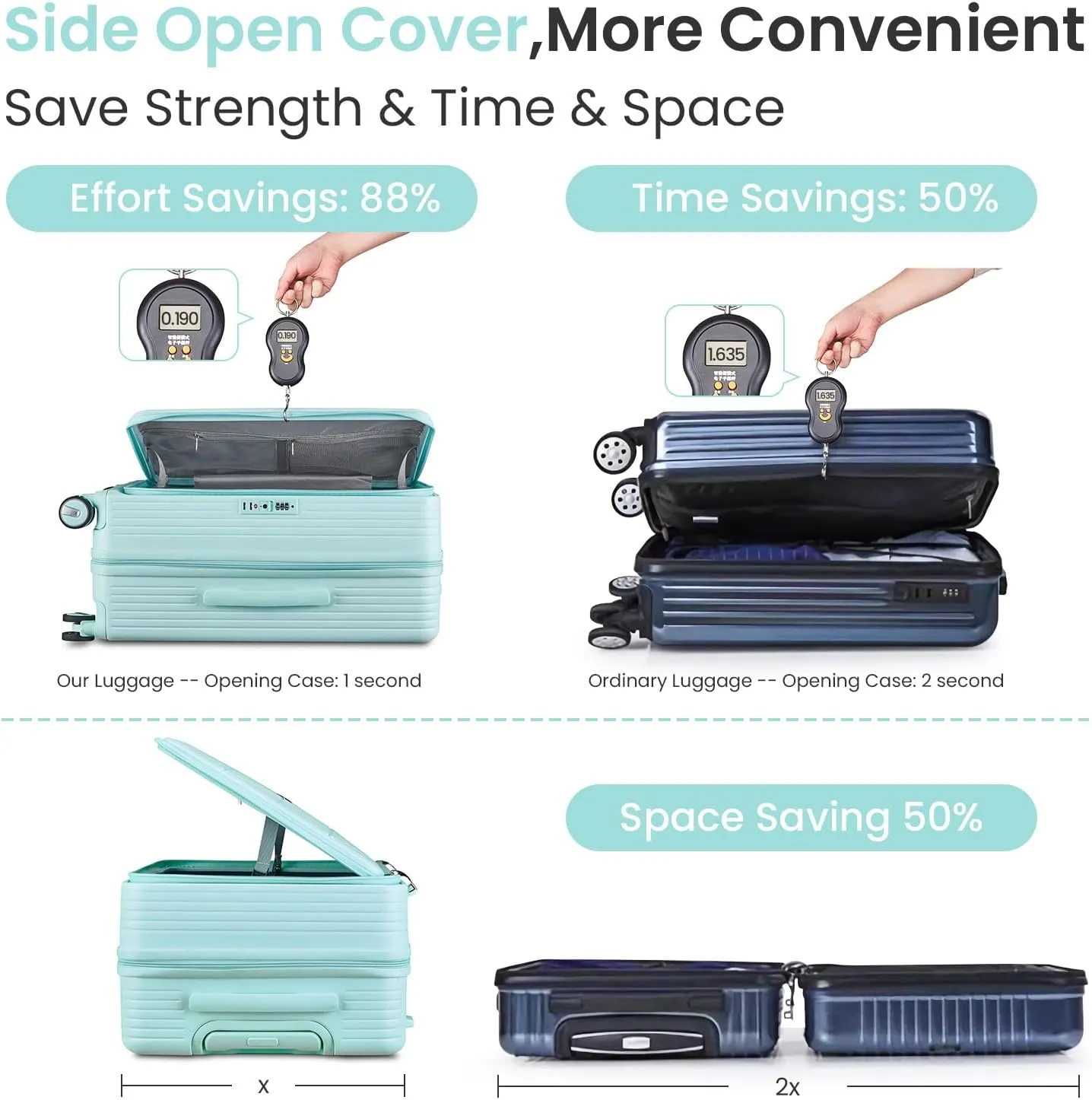 Merax Luggage Sets 3 Piece,Front Open PC Hardshell Expandable Carry on Suitcase with Spinner Wheels and TSA Lock,Lightweight 20in/24in/28in Luggage,Mint Green