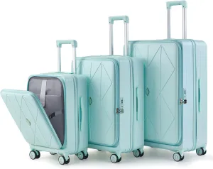 Merax Luggage Sets 3 Piece,Front Open PC Hardshell Expandable Carry on Suitcase with Spinner Wheels and TSA Lock,Lightweight 20in/24in/28in Luggage,Mint Green