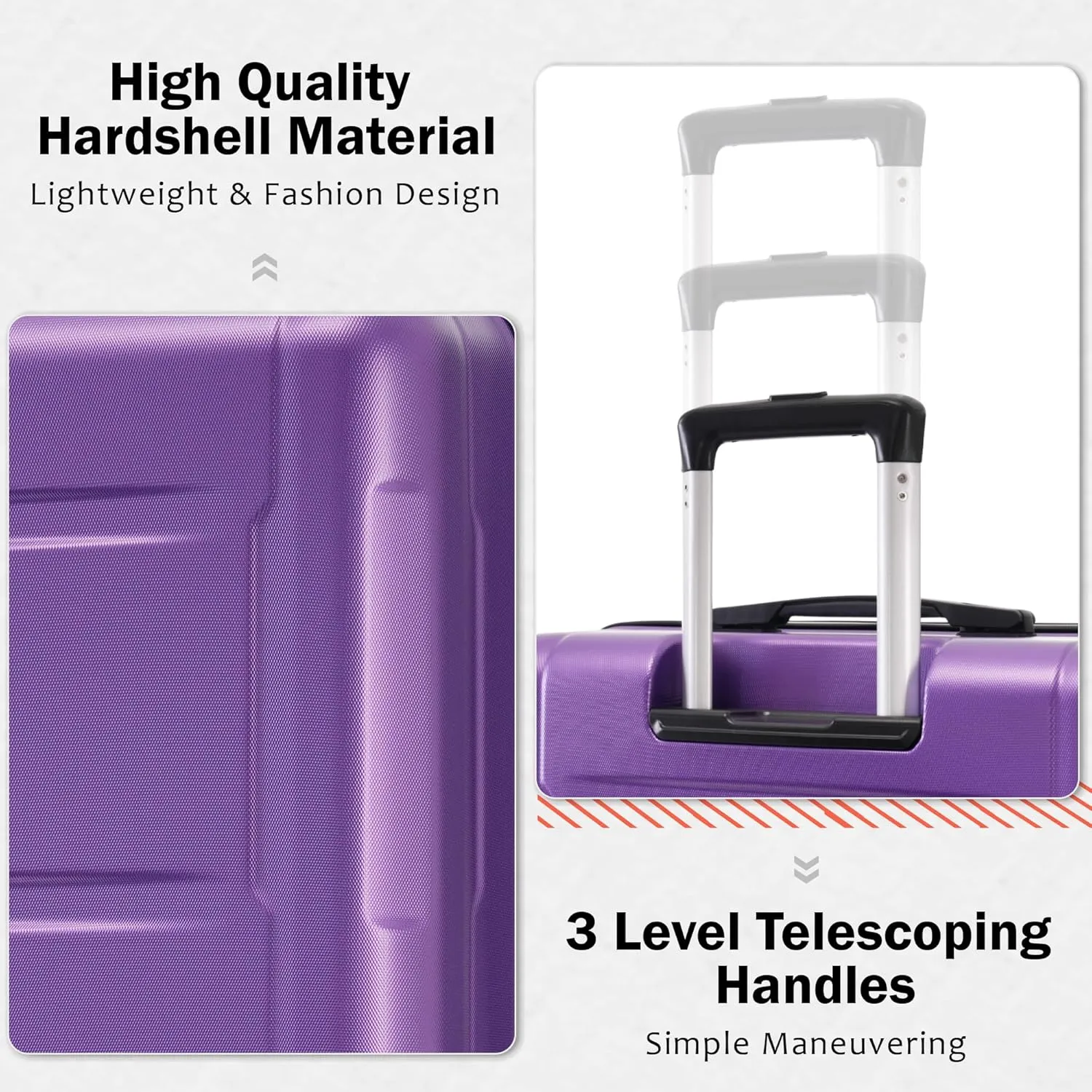 Merax Luggage Sets 4 Piece Suitcase Set, Expandable Hardside 20 IN & 28 IN Suitcase Set with Duffel Bag, Lightweight Travel Luggage with Spinner Wheels and TSA Lock(Purple)