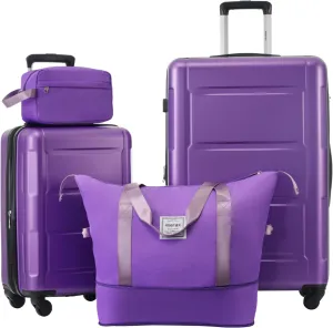 Merax Luggage Sets 4 Piece Suitcase Set, Expandable Hardside 20 IN & 28 IN Suitcase Set with Duffel Bag, Lightweight Travel Luggage with Spinner Wheels and TSA Lock(Purple)