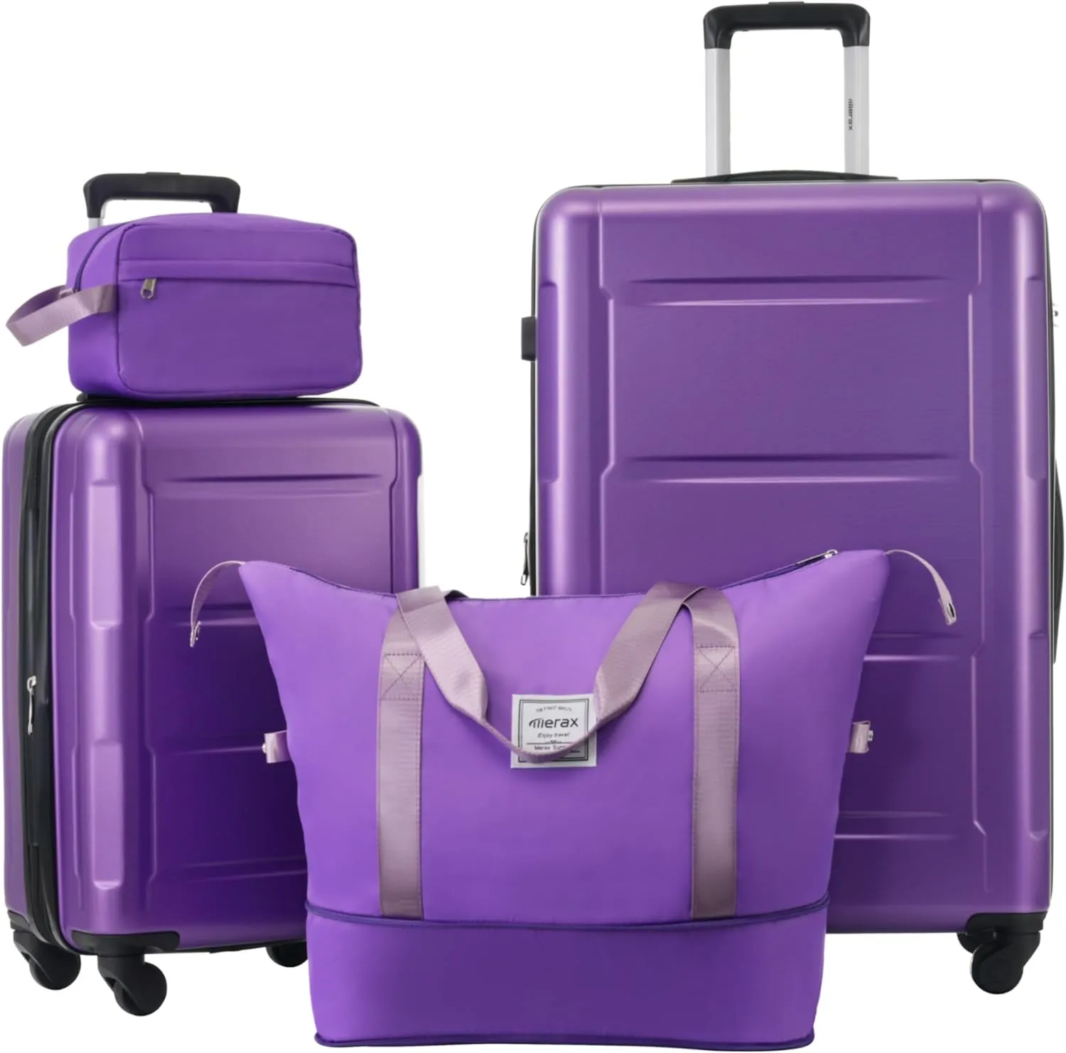 Merax Luggage Sets 4 Piece Suitcase Set, Expandable Hardside 20 IN & 28 IN Suitcase Set with Duffel Bag, Lightweight Travel Luggage with Spinner Wheels and TSA Lock(Purple)