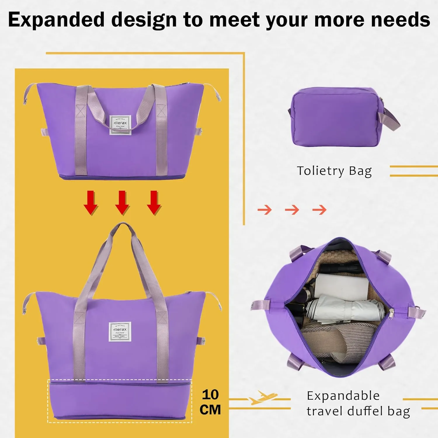 Merax Luggage Sets 4 Piece Suitcase Set, Expandable Hardside 20 IN & 28 IN Suitcase Set with Duffel Bag, Lightweight Travel Luggage with Spinner Wheels and TSA Lock(Purple)