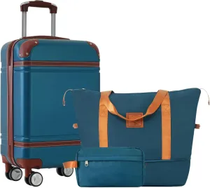Merax Set 20 in Hardside Luggage Suitcase with Spinner Wheels, Blue, 20 Inch & Duffel Bag