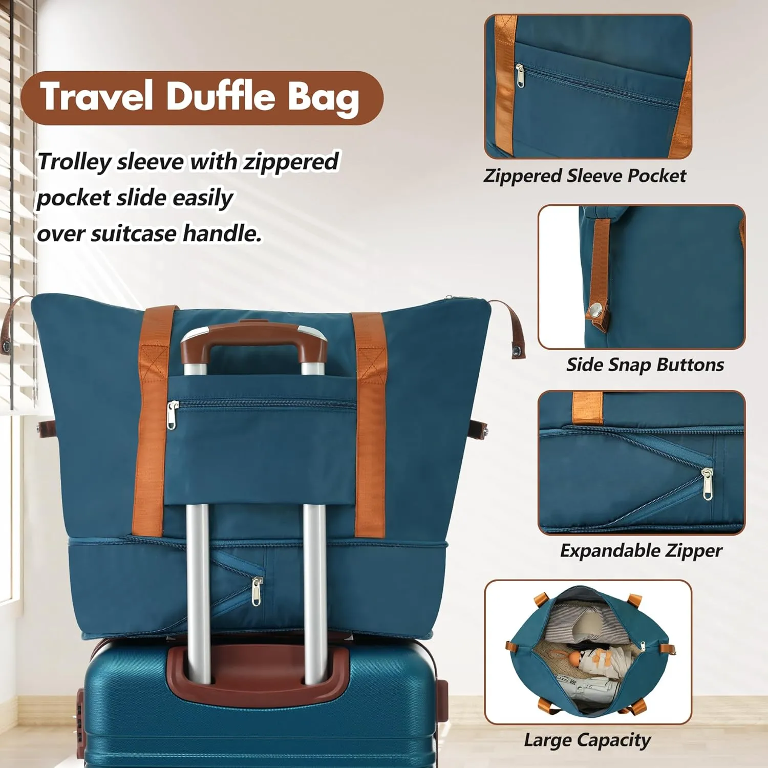 Merax Set 20 in Hardside Luggage Suitcase with Spinner Wheels, Blue, 20 Inch & Duffel Bag