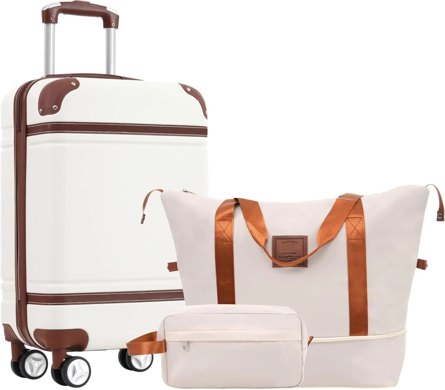 Merax Set 20 in Hardside Suitcase Luggage with Spinner Wheels, White, 20 Inch & Duffel Bag
