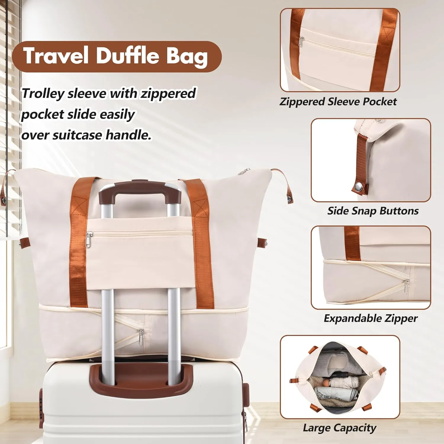 Merax Set 20 in Hardside Suitcase Luggage with Spinner Wheels, White, 20 Inch & Duffel Bag