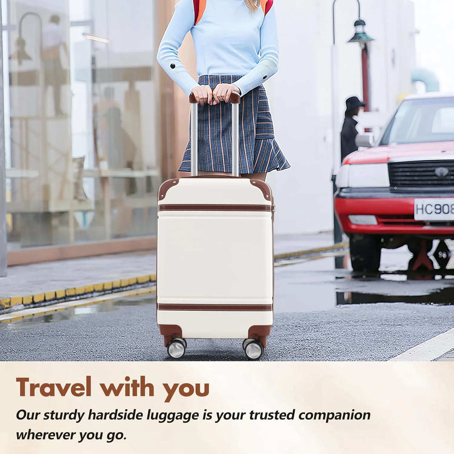 Merax Set 20 in Hardside Suitcase Luggage with Spinner Wheels, White, 20 Inch & Duffel Bag