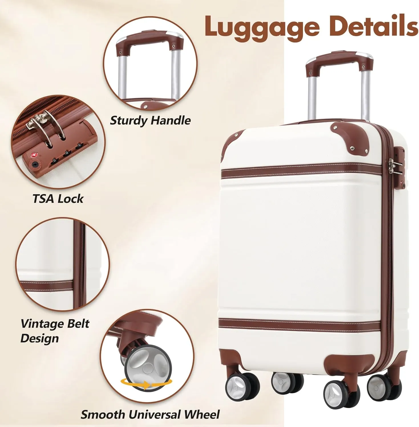 Merax Set 20 in Hardside Suitcase Luggage with Spinner Wheels, White, 20 Inch & Duffel Bag