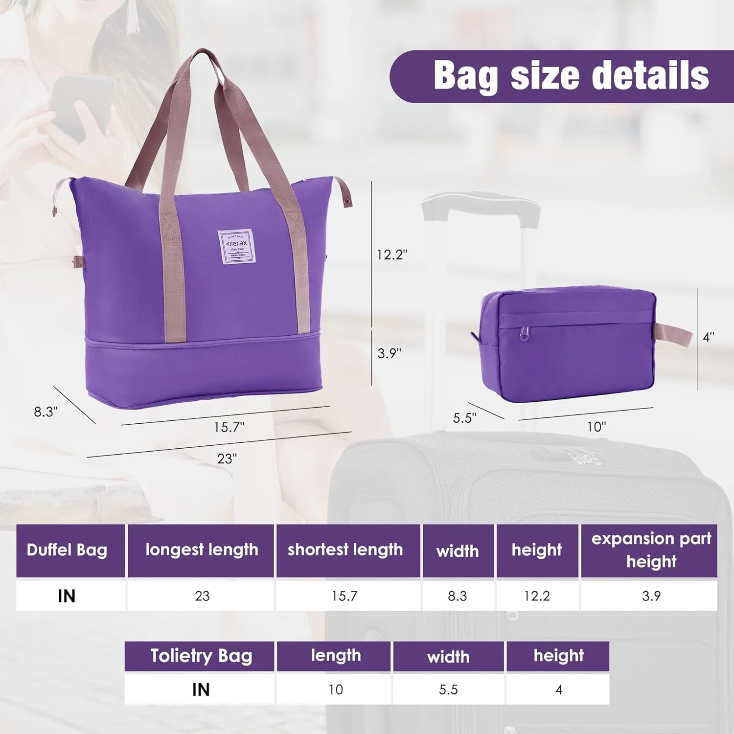 Merax Softside Luggage Set 3 Piece Suitcase with Duffel Bag Spinner Wheels Lightweight Expandable Travel Luggage 22" 26" 30",Purple