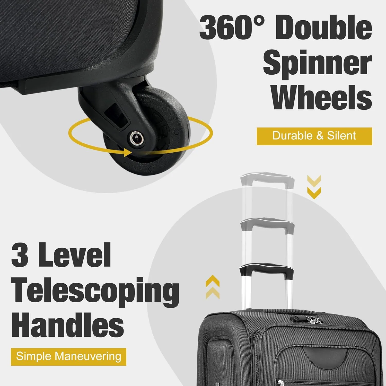 Merax Softside Luggage Set with Duffel Bag Expandable 3-Piece Suitcases Spinner Wheels TSA Lock Lightweight Travel Set Easy Access Pockets Premium 610D Fabric (Softside, Black, (20/24/28/DB/TB))