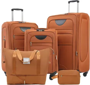 Merax Softside Luggage Set with Duffel Bag Expandable 3-Piece Suitcases Spinner Wheels TSA Lock Lightweight Travel Set Easy Access Pockets Premium 610D Fabric (Softside, Orange, (20/24/28/DB/TB))