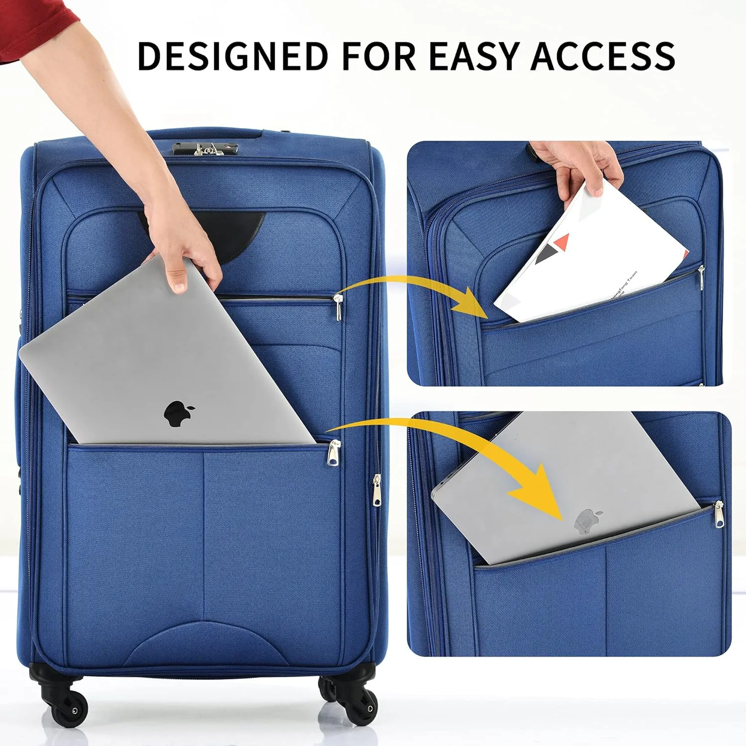 Merax Suitcase Set Softside 3-Piece Expandable Luggage with TSA Lock Spinner Wheels Lightweight Upright Luggage with Travel Bag(22/26/30 IN, Navy Blue)