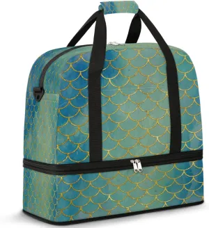 Mermaid Scales Pattern Travel Duffel Bag, Travel Essentials, Gym Bag for Women, Weekender Overnight Bag With Shoes Compartment, Carry On Bags for Airplanes