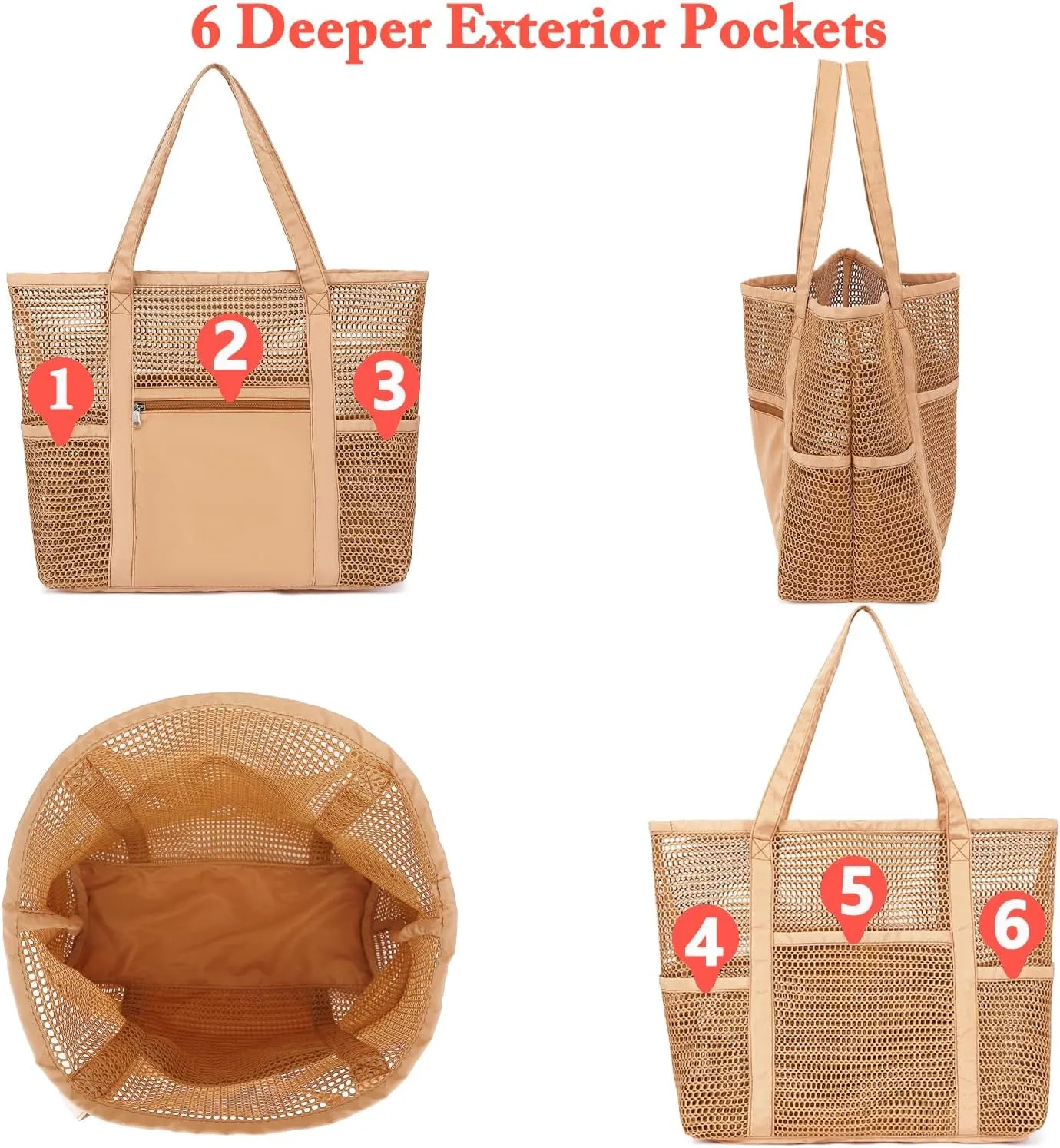 Mesh Beach Bag, Casual Womens Shoulder Handbag, Large Sandproof Beach Tote Bag for Pool/Travel/Vacation Essentials