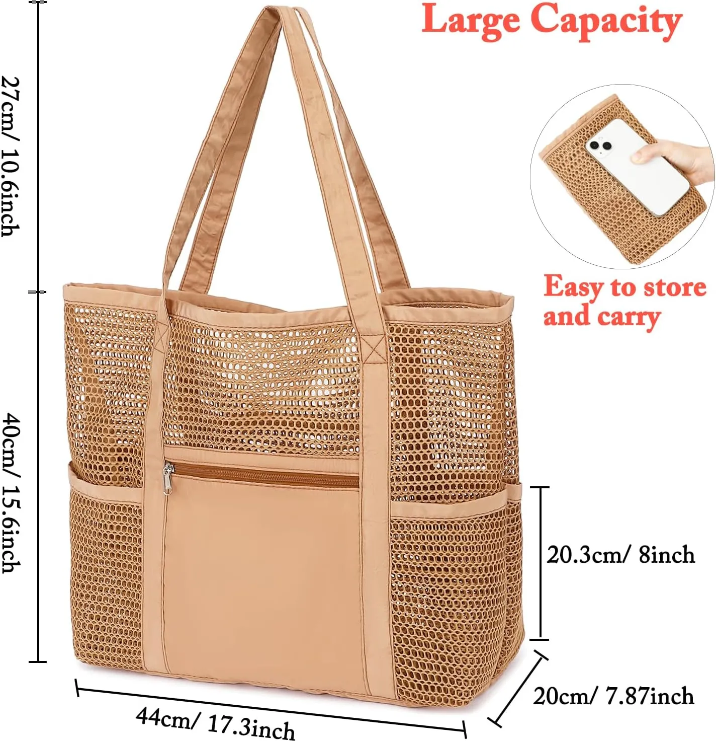 Mesh Beach Bag, Casual Womens Shoulder Handbag, Large Sandproof Beach Tote Bag for Pool/Travel/Vacation Essentials