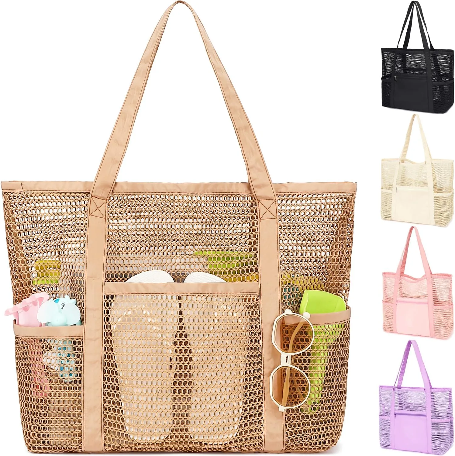 Mesh Beach Bag, Casual Womens Shoulder Handbag, Large Sandproof Beach Tote Bag for Pool/Travel/Vacation Essentials