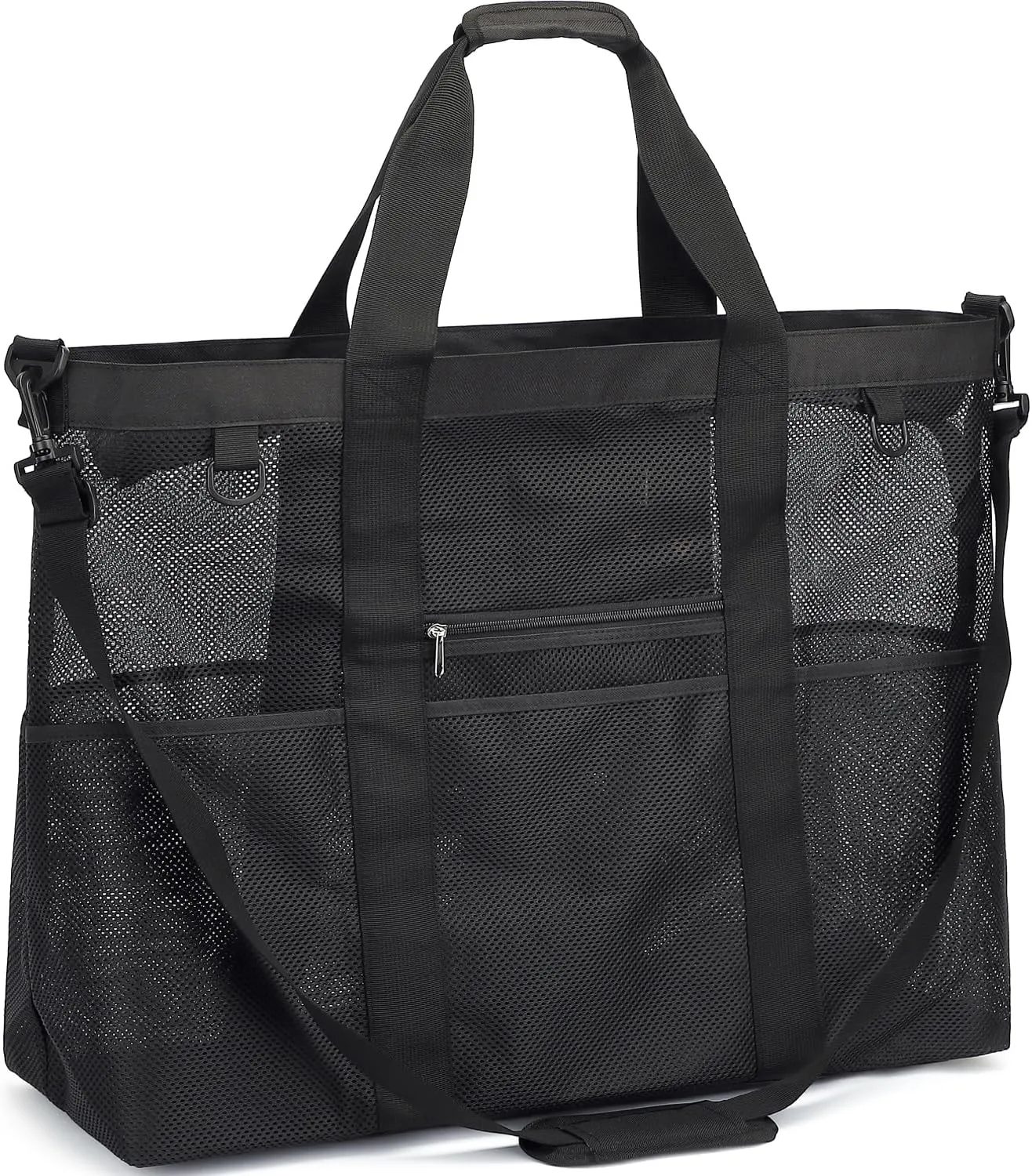 Mesh Beach Bag, Large Beach Tote with Zipper Pocket for Family Pool Bag for Toys & Vacation Essentials