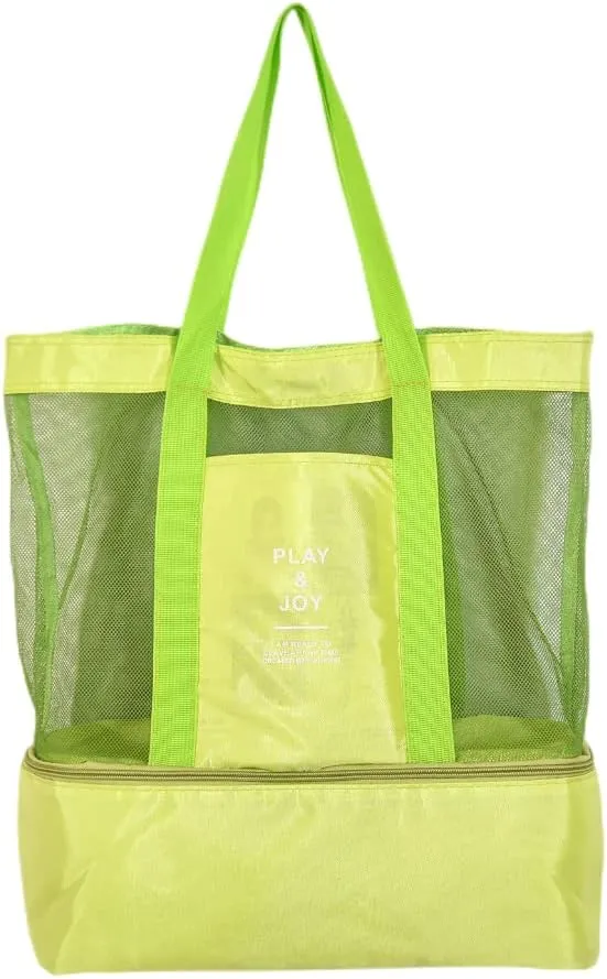 Mesh Beach Bag Tote, Extra Reusable Shopping Beach Handbag Family Picnic Cooler Outdoor Grocery Organizer (Green)