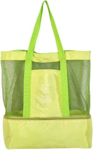 Mesh Beach Bag Tote, Extra Reusable Shopping Beach Handbag Family Picnic Cooler Outdoor Grocery Organizer (Green)