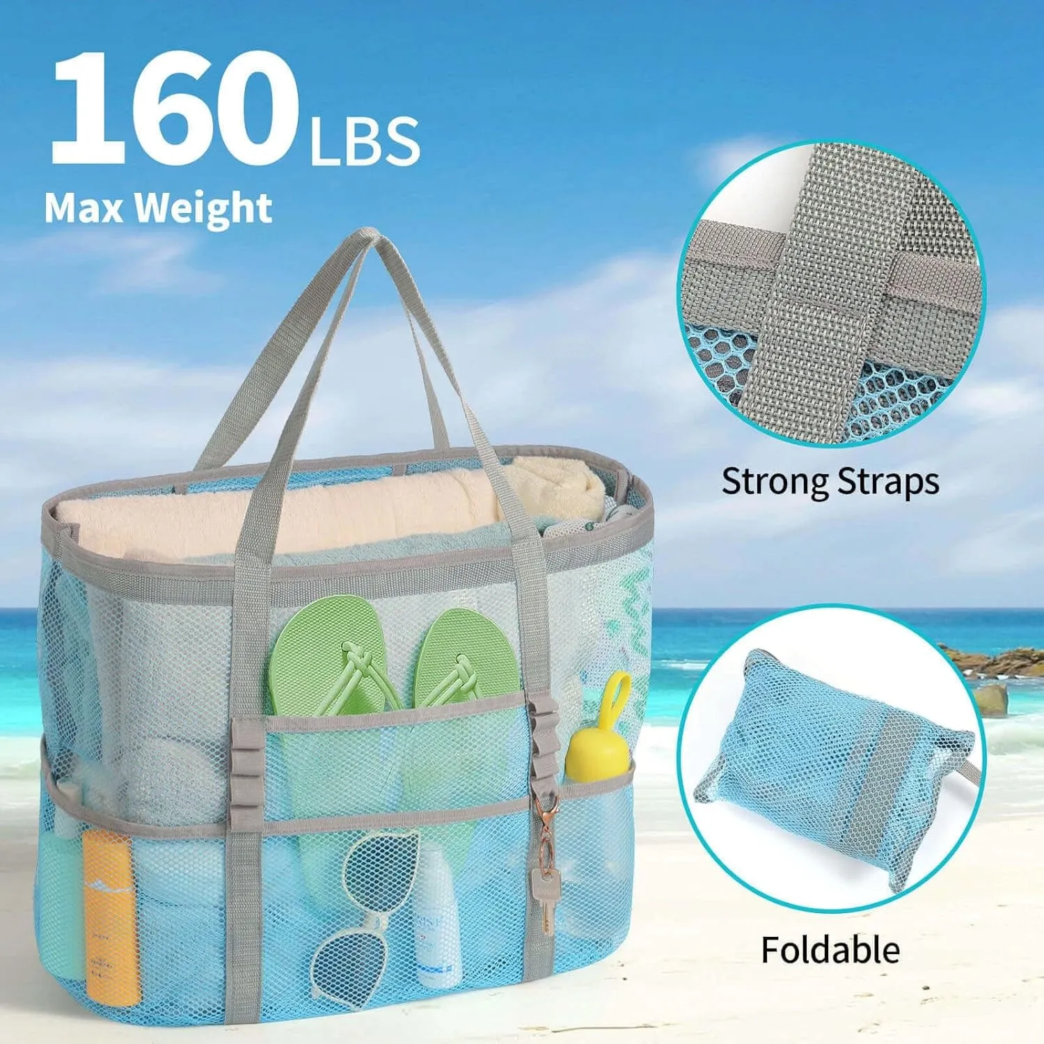 Mesh Beach Bag Vacation Essentials - Large Tote Pool Bag for Women Vacation Essentials Beach Accessories