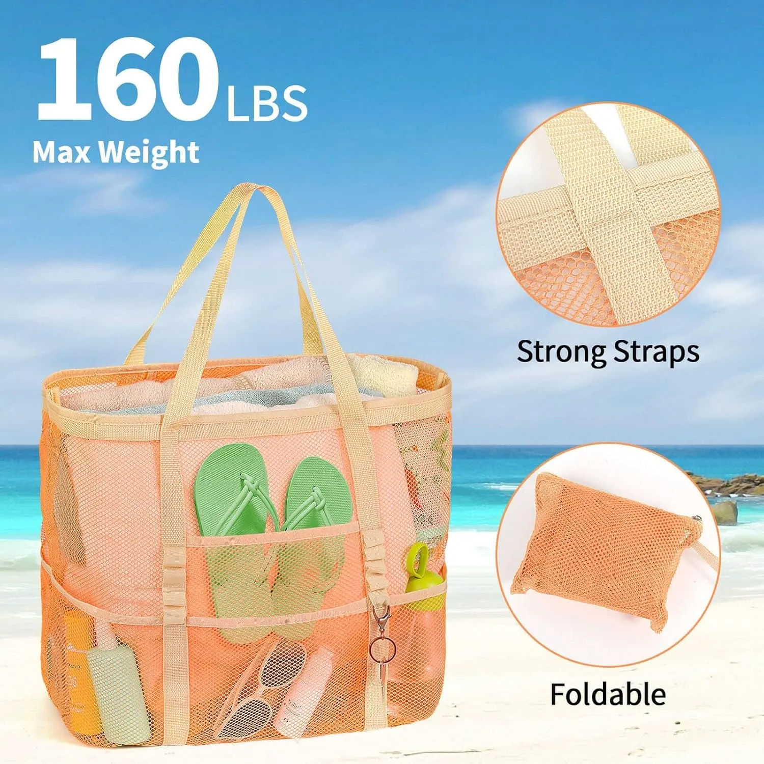 Mesh Beach Bag Vacation Essentials - Large Tote Pool Bag for Women Vacation Essentials Beach Accessories