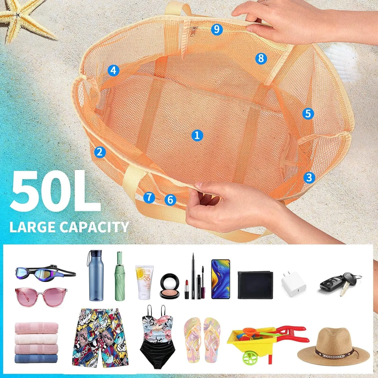 Mesh Beach Bag Vacation Essentials - Large Tote Pool Bag for Women Vacation Essentials Beach Accessories
