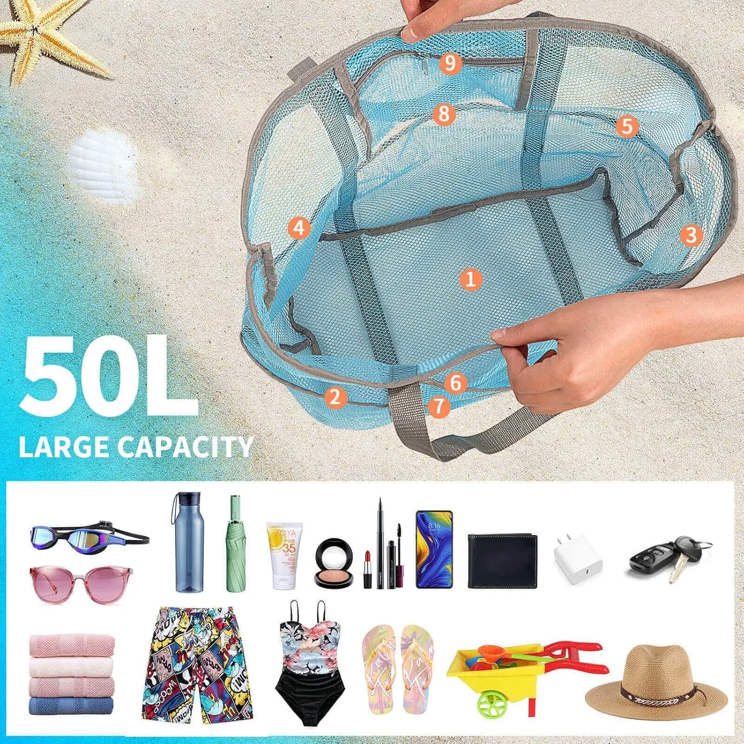 Mesh Beach Bag Vacation Essentials - Large Tote Pool Bag for Women Vacation Essentials Beach Accessories