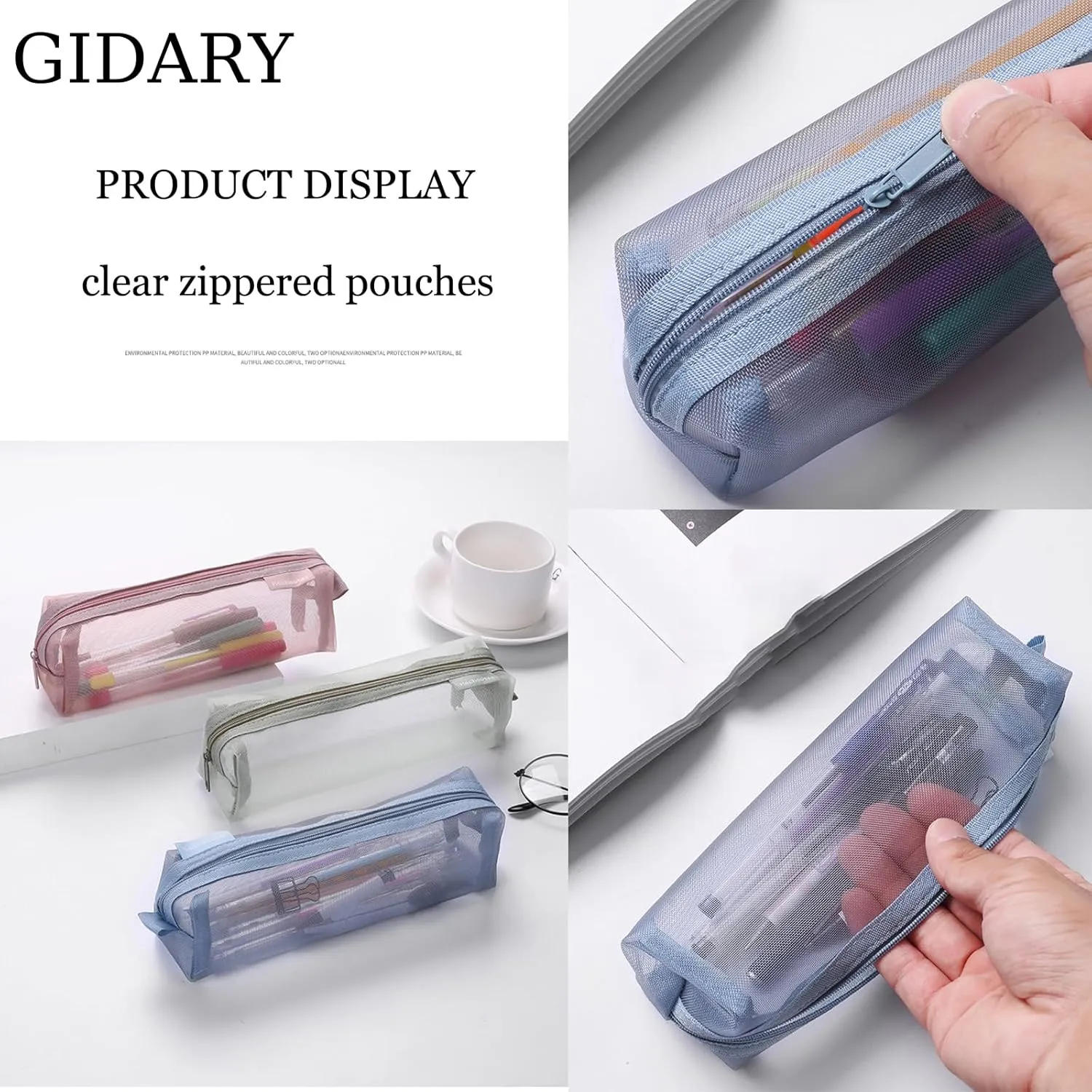 Mesh Cosmetic Bag Portable Clear Makeup Bags Mesh Zipper Pouch for Home Office Travel Accessories Organizer 3PCS(Pink/Green/Blue