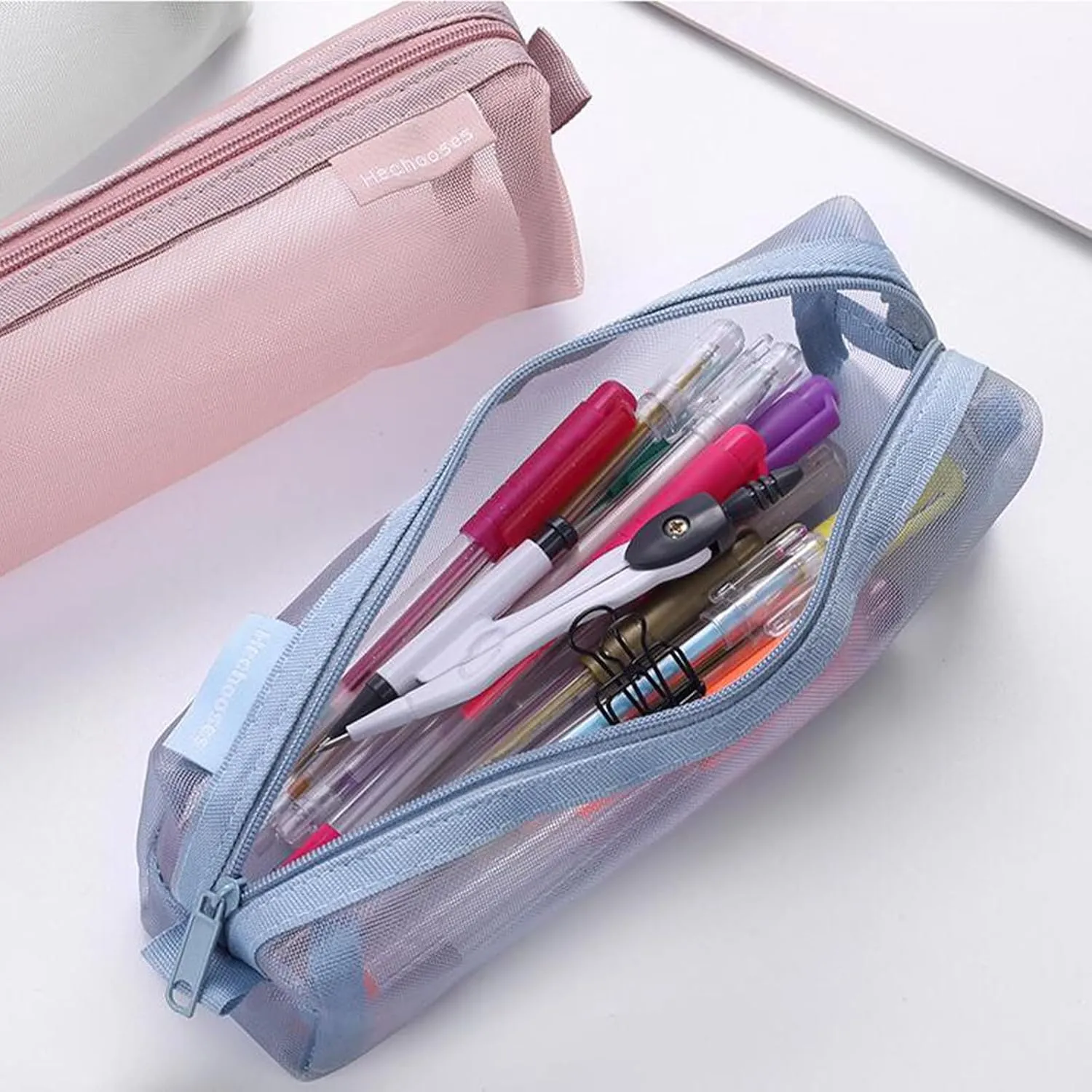 Mesh Cosmetic Bag Portable Clear Makeup Bags Mesh Zipper Pouch for Home Office Travel Accessories Organizer 3PCS(Pink/Green/Blue