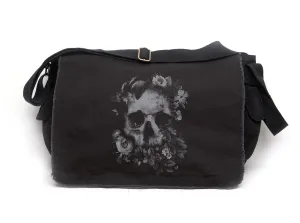 Messenger Bags by Black Lantern - Skull and Flowers - Aesthetic Crossbody Bags for Women & Men - Cute Vintage Cross Body Purse, Large Shoulder Bag - Backpacks for Work (Skull & Flowers)