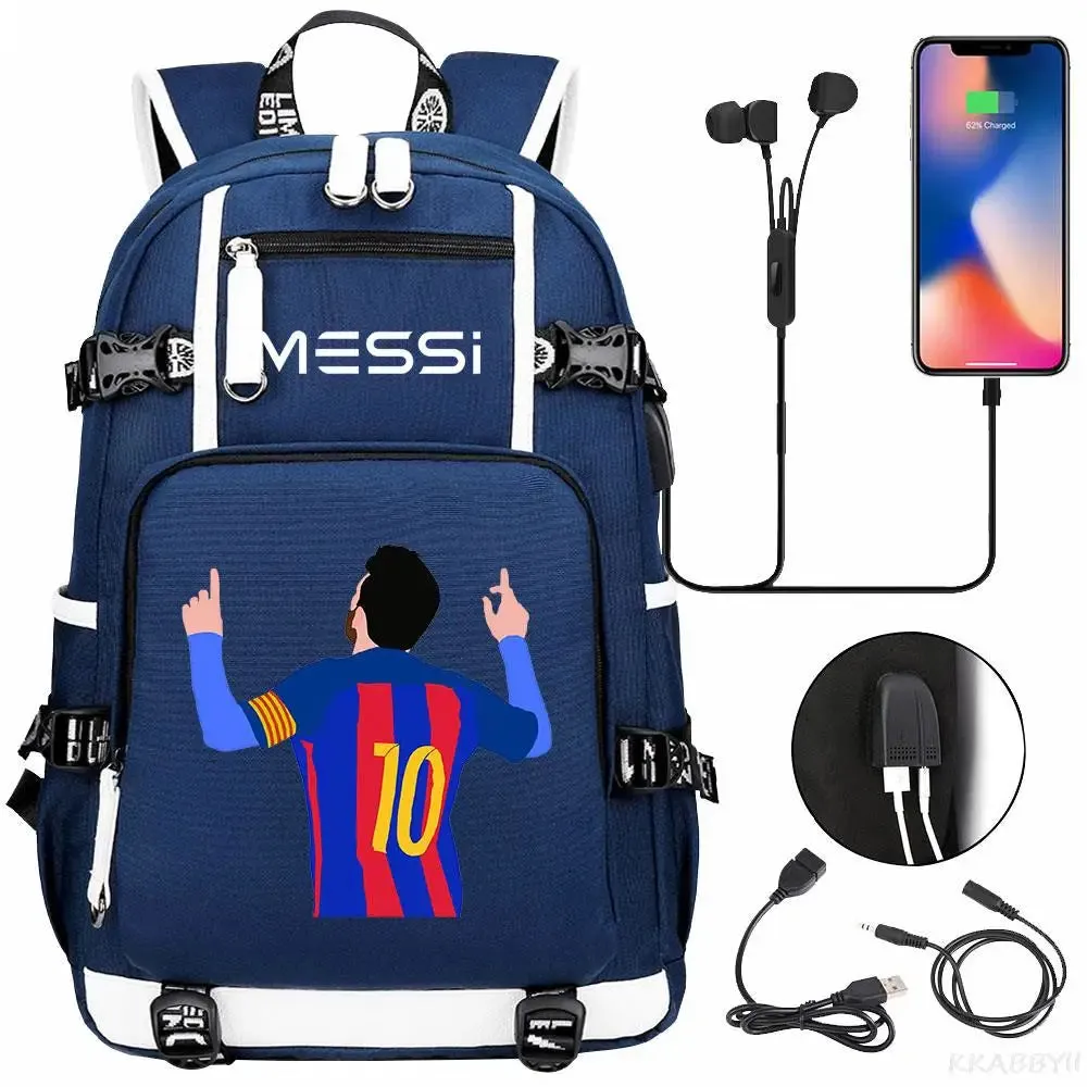 Messi School Bags Business travel bag Backpack Camouflage USB Laptop Waterproof Multifunctional