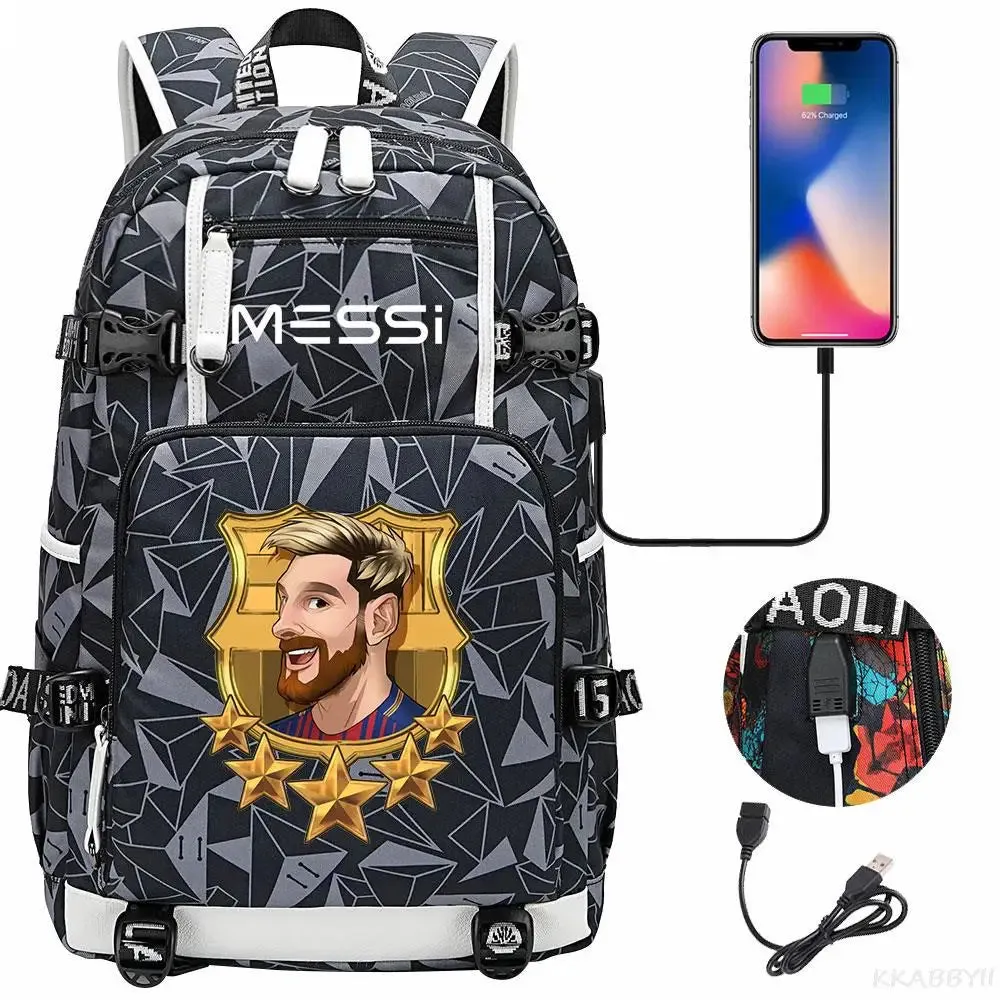 Messi School Bags Business travel bag Backpack Camouflage USB Laptop Waterproof Multifunctional