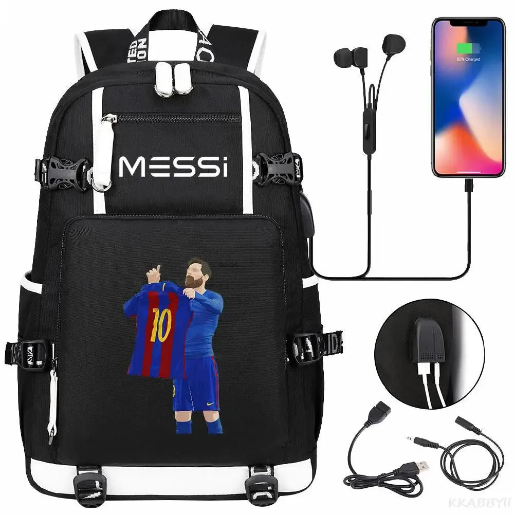Messi School Bags Business travel bag Backpack Camouflage USB Laptop Waterproof Multifunctional