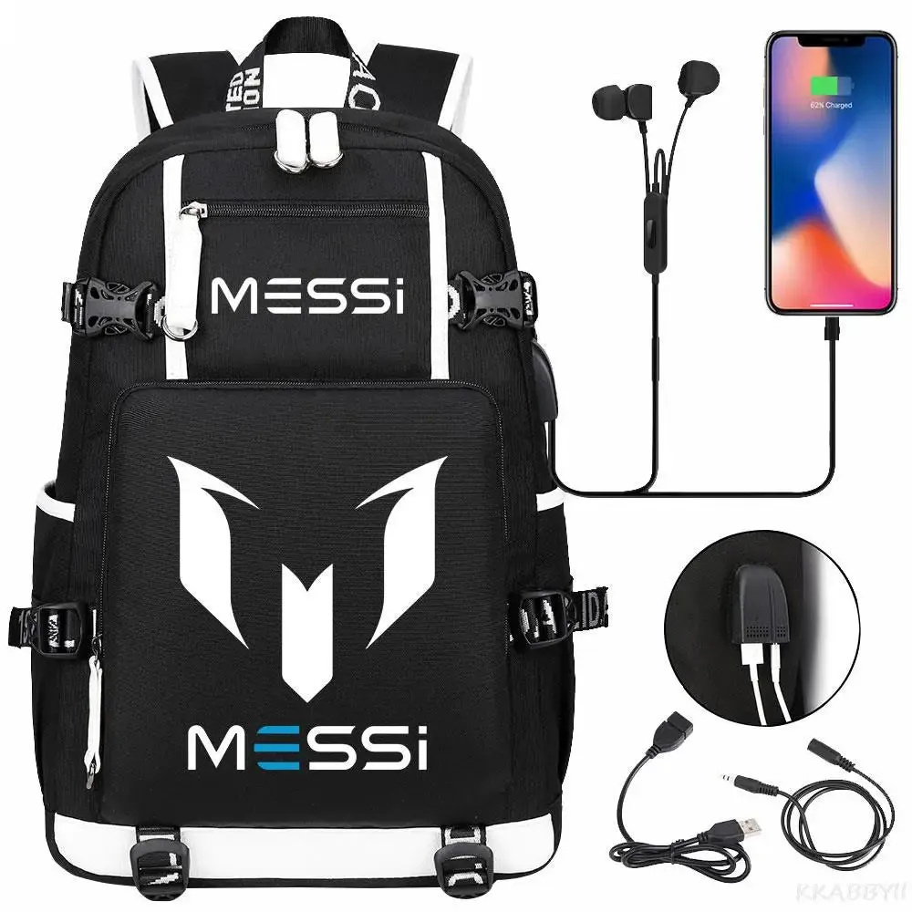 Messi School Bags Business travel bag Backpack Camouflage USB Laptop Waterproof Multifunctional